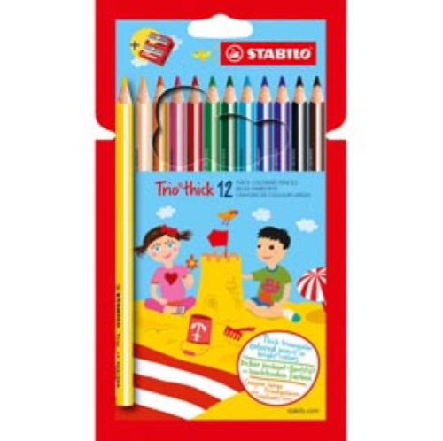 Pastello TrioThick - diametro mina 4,2 mm - con temperino - colori assortiti - Stabilo - astuccio 12 pezzi